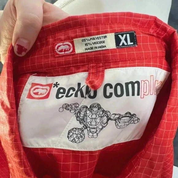 Ecko Unltd. Red Grid Pattern Men's Button Up Streetwear Size XL - Picture 6 of 9